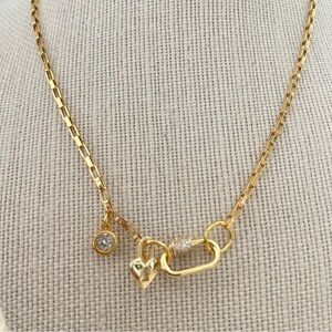 18K Gold Plated Locked Heart Carabiner Necklace Titanium Steal Womens Jewelry